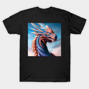 Intricate Blue and Copper Metallic Dragon T-Shirt